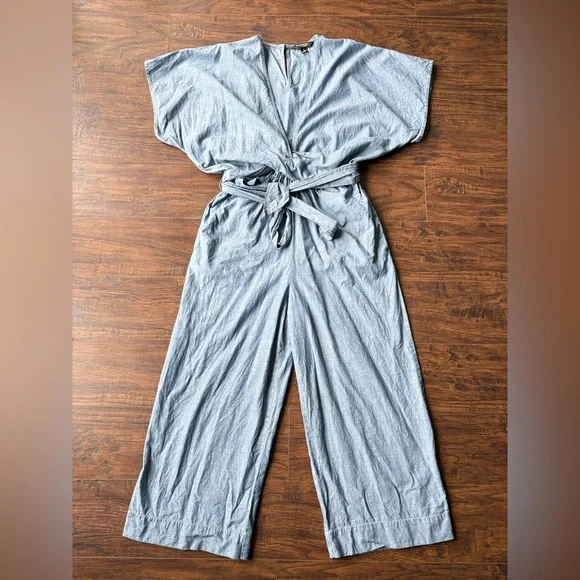 Lauren Ralph Lauren Blue Belted Chambray Wrap Jumpsuit - Picture 6 of 16